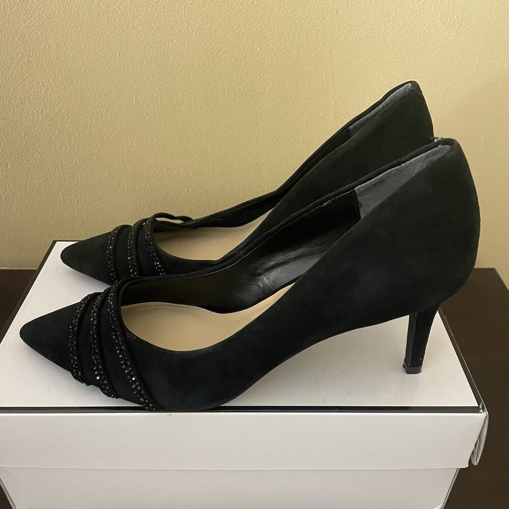 Alfani Women's Black‎ Suede Rhinestone Pointed Toe Stiletto Pumps Heels